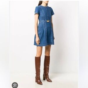 Tory Burch Nadia Denim Blue Dress Zip Front Mini Short Sleeve Pockets